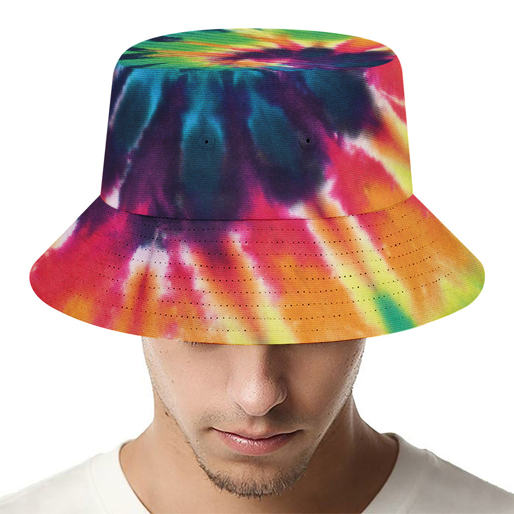 Black And Rainbow Tie Dye Print Bucket Hat