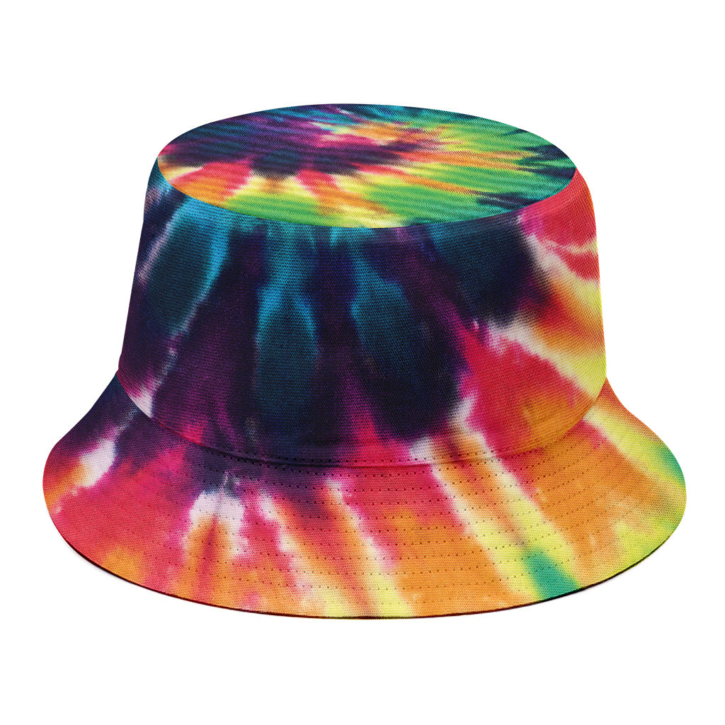Black And Rainbow Tie Dye Print Bucket Hat
