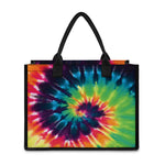 Black And Rainbow Tie Dye Print Canvas Tote Bag