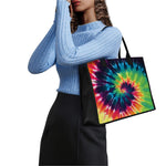 Black And Rainbow Tie Dye Print Canvas Tote Bag