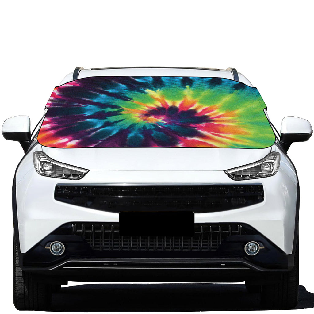 Black And Rainbow Tie Dye Print Car Windshield Snow Cover