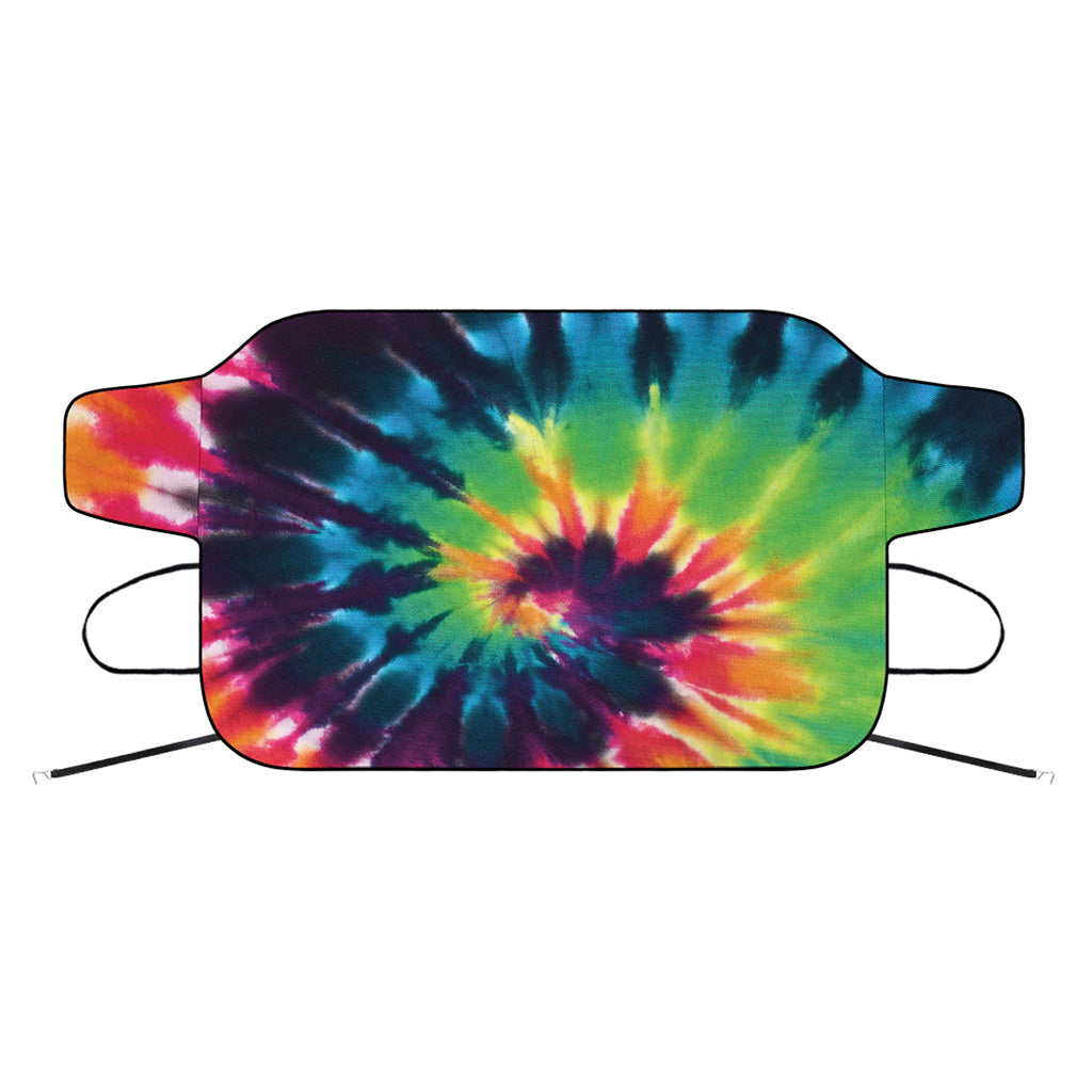 Black And Rainbow Tie Dye Print Car Windshield Snow Cover