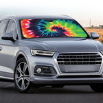 Black And Rainbow Tie Dye Print Car Windshield Sun Shade