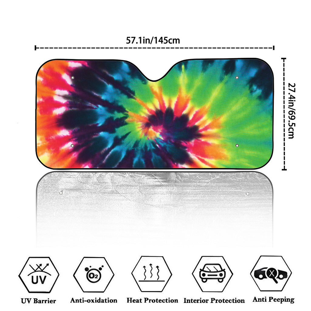 Black And Rainbow Tie Dye Print Car Windshield Sun Shade