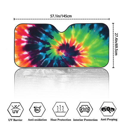 Black And Rainbow Tie Dye Print Car Windshield Sun Shade