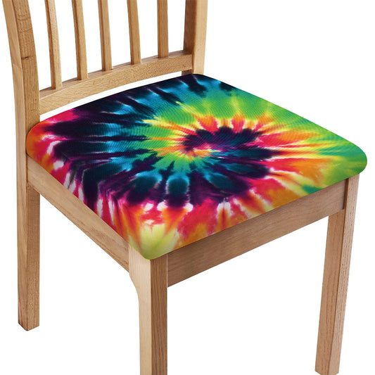 Black And Rainbow Tie Dye Print Chair Cushion Cover