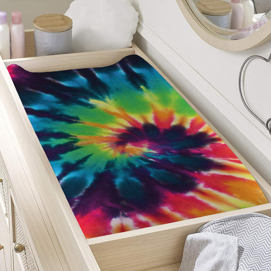 Black And Rainbow Tie Dye Print Changing Pad Cover