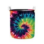 Black And Rainbow Tie Dye Print Collapsible Laundry Basket