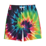 Black And Rainbow Tie Dye Print Cotton Shorts