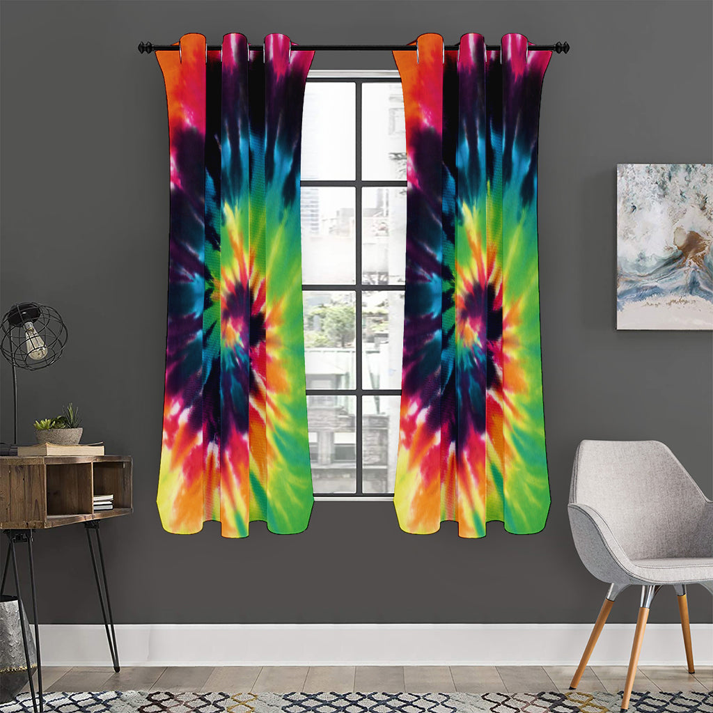 Black And Rainbow Tie Dye Print Curtain