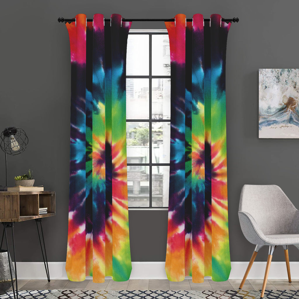 Black And Rainbow Tie Dye Print Curtain