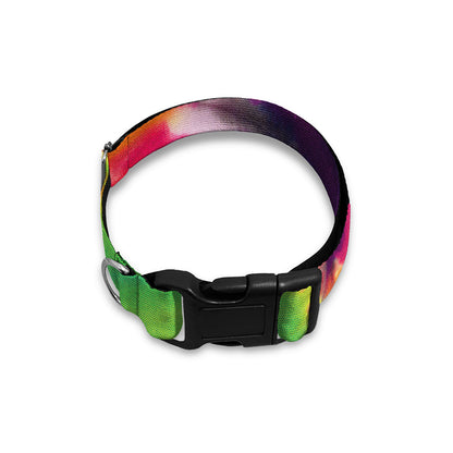 Black And Rainbow Tie Dye Print Dog Collar