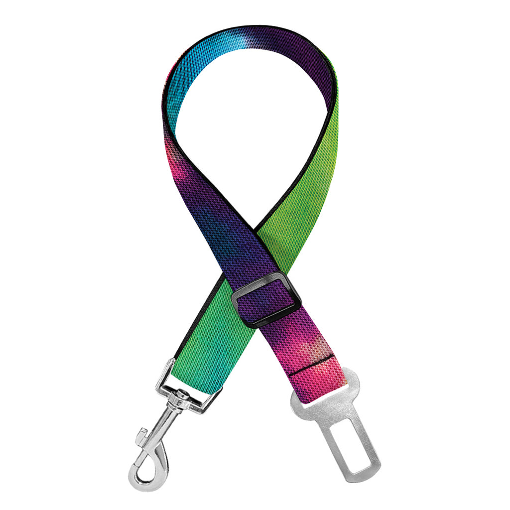 Black And Rainbow Tie Dye Print Dog Seat Belt