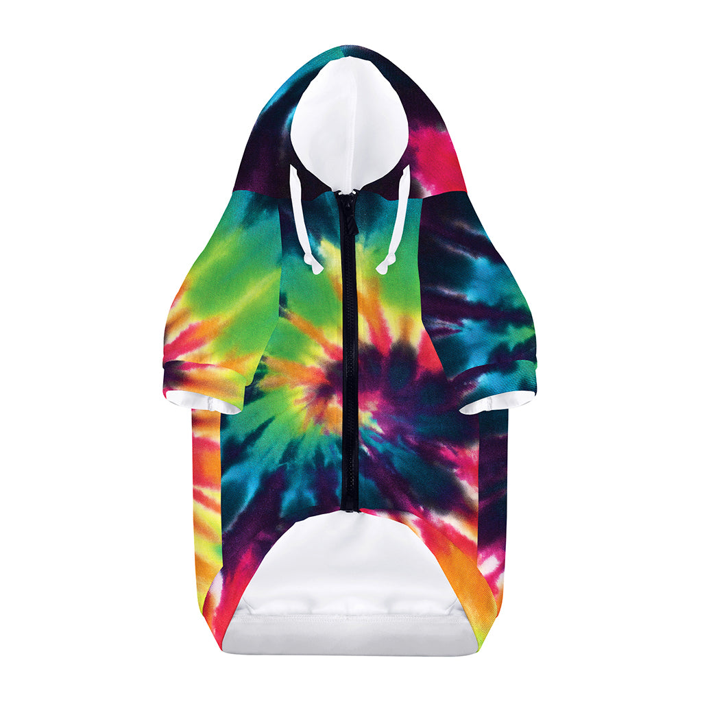Black And Rainbow Tie Dye Print Dog Zip Up Hoodie