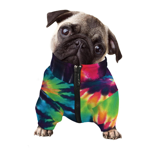 Black And Rainbow Tie Dye Print Dog Zip Up Jacket