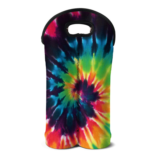 Black And Rainbow Tie Dye Print Double Neoprene Wine Tote