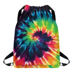 Black And Rainbow Tie Dye Print Drawstring Backpack
