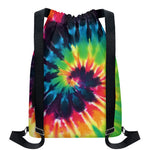 Black And Rainbow Tie Dye Print Drawstring Backpack