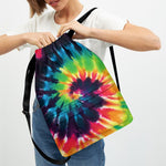 Black And Rainbow Tie Dye Print Drawstring Backpack