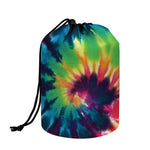 Black And Rainbow Tie Dye Print Drawstring Makeup Bag