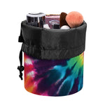 Black And Rainbow Tie Dye Print Drawstring Makeup Bag