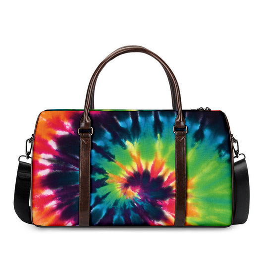 Black And Rainbow Tie Dye Print Duffle Bag