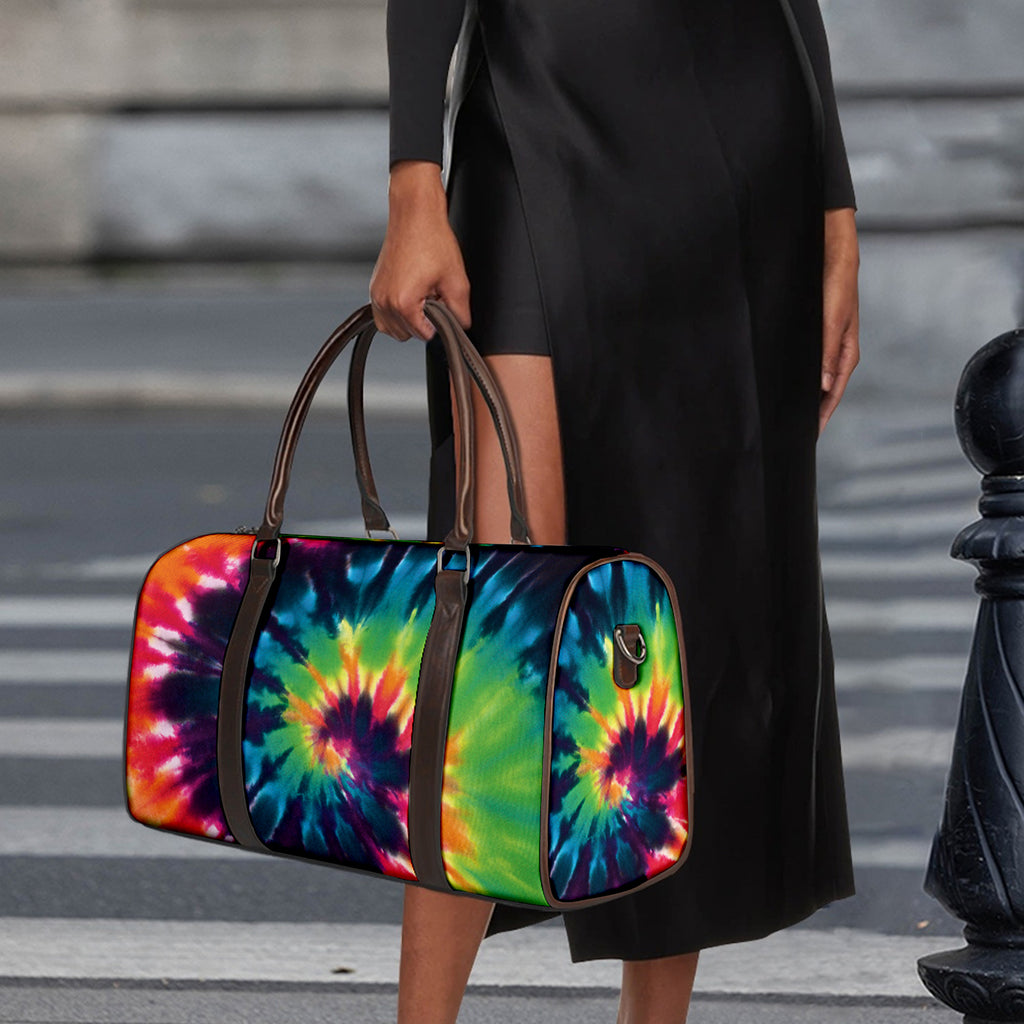 Black And Rainbow Tie Dye Print Duffle Bag