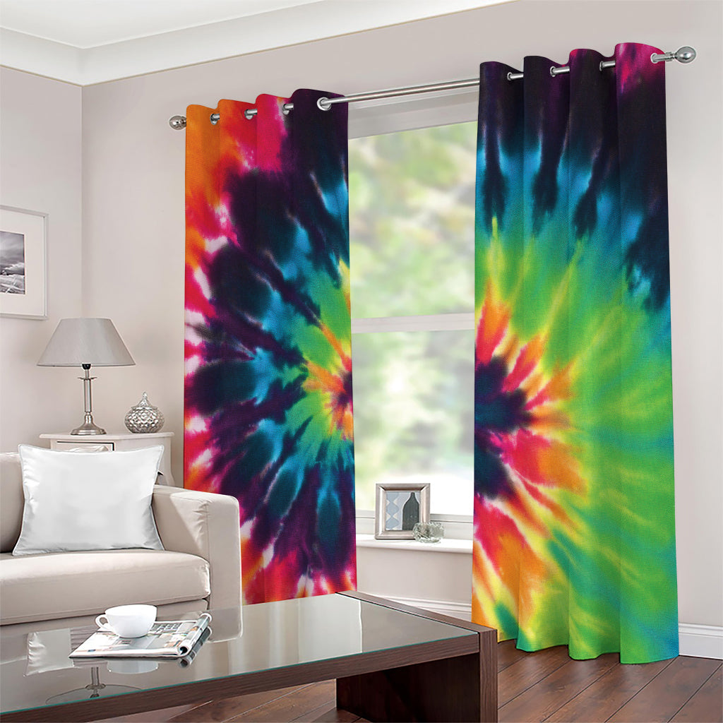 Black And Rainbow Tie Dye Print Extra Wide Grommet Curtains