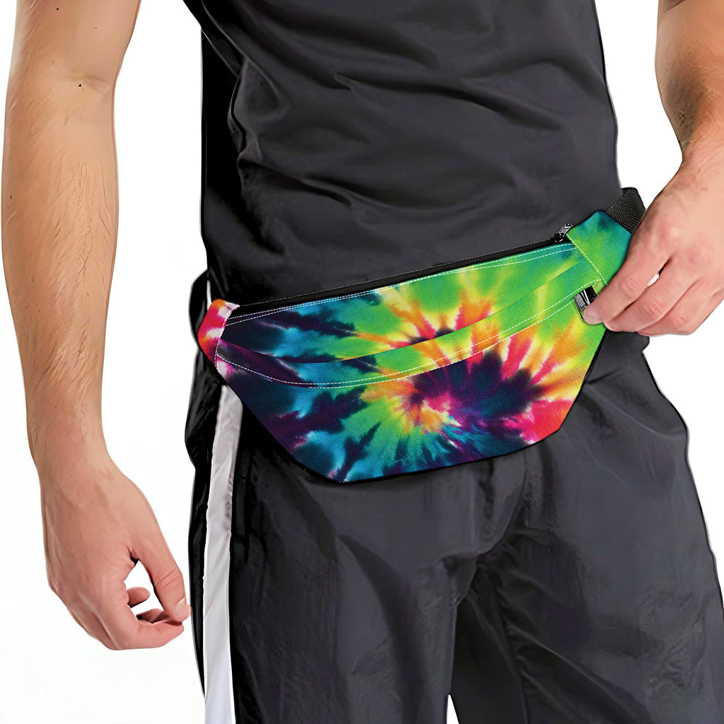 Black And Rainbow Tie Dye Print Fanny Pack