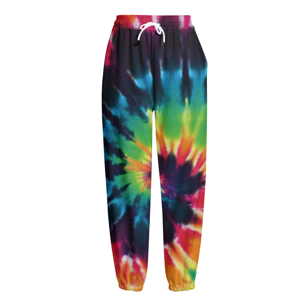 Black And Rainbow Tie Dye Print Fleece Lined Knit Pants