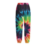 Black And Rainbow Tie Dye Print Fleece Lined Knit Pants