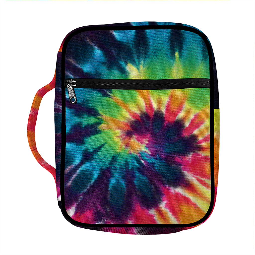 Black And Rainbow Tie Dye Print Front Pocket Bible Bag