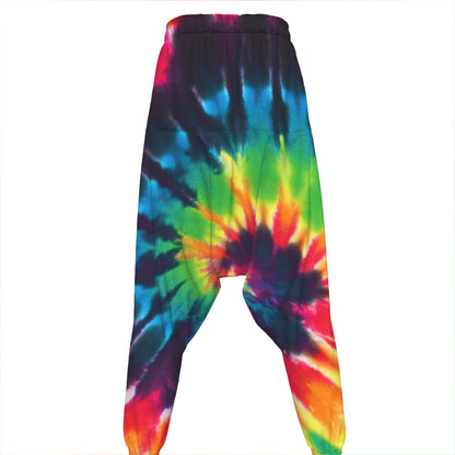 Black And Rainbow Tie Dye Print Hammer Pants