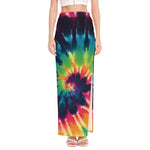 Black And Rainbow Tie Dye Print High Slit Maxi Skirt