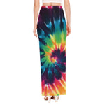Black And Rainbow Tie Dye Print High Slit Maxi Skirt