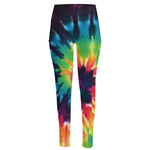 Black And Rainbow Tie Dye Print High-Waisted Pocket Leggings