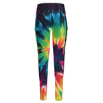 Black And Rainbow Tie Dye Print High-Waisted Pocket Leggings
