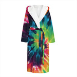 Black And Rainbow Tie Dye Print Hooded Bathrobe