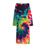 Black And Rainbow Tie Dye Print Hooded Bathrobe