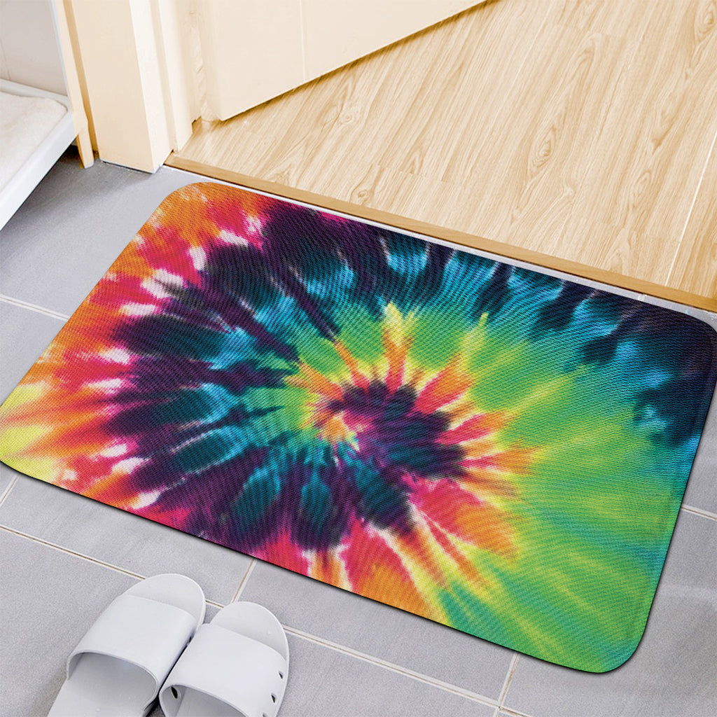 Black And Rainbow Tie Dye Print Indoor Door Mat