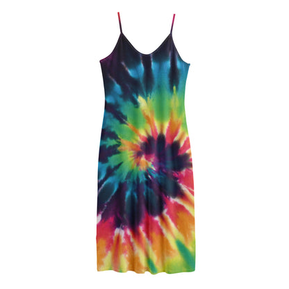 Black And Rainbow Tie Dye Print Jersey Midi Cami Dress