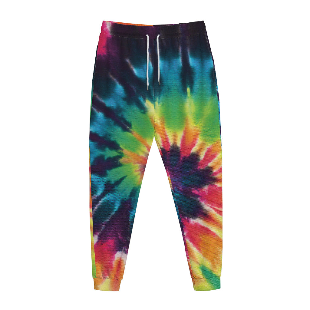 Black And Rainbow Tie Dye Print Jogger Pants