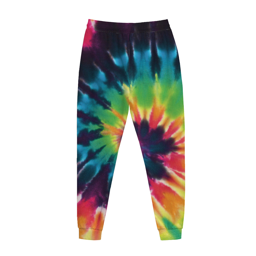 Black And Rainbow Tie Dye Print Jogger Pants