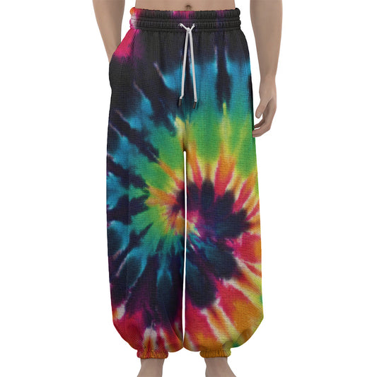 Black And Rainbow Tie Dye Print Lantern Pants