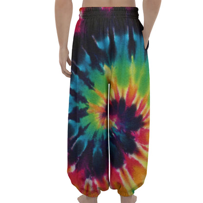Black And Rainbow Tie Dye Print Lantern Pants