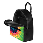 Black And Rainbow Tie Dye Print Leather Backpack