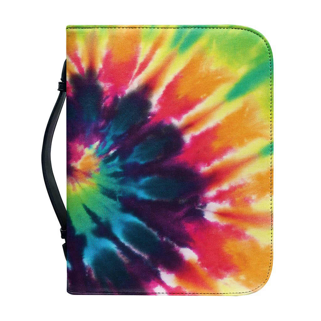Black And Rainbow Tie Dye Print Leather Bible Cover