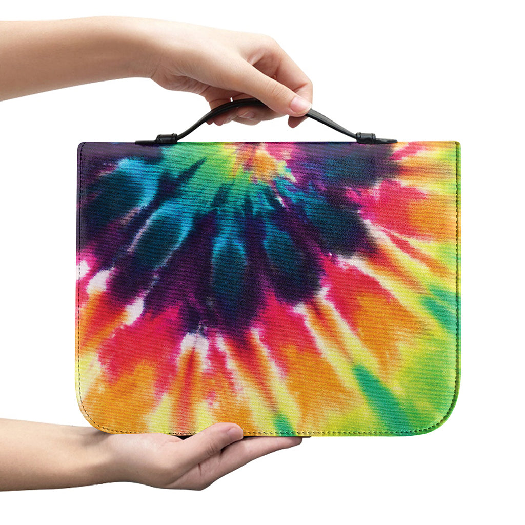 Black And Rainbow Tie Dye Print Leather Bible Cover