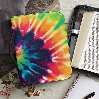 Black And Rainbow Tie Dye Print Leather Bible Cover