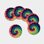 Black And Rainbow Tie Dye Print Leather Coaster Set
